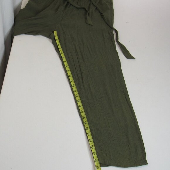 by & by Womens Linen Paperbag-Waist Pants w/ Built in Shorts Size XL Olive Green - Picture 7 of 8